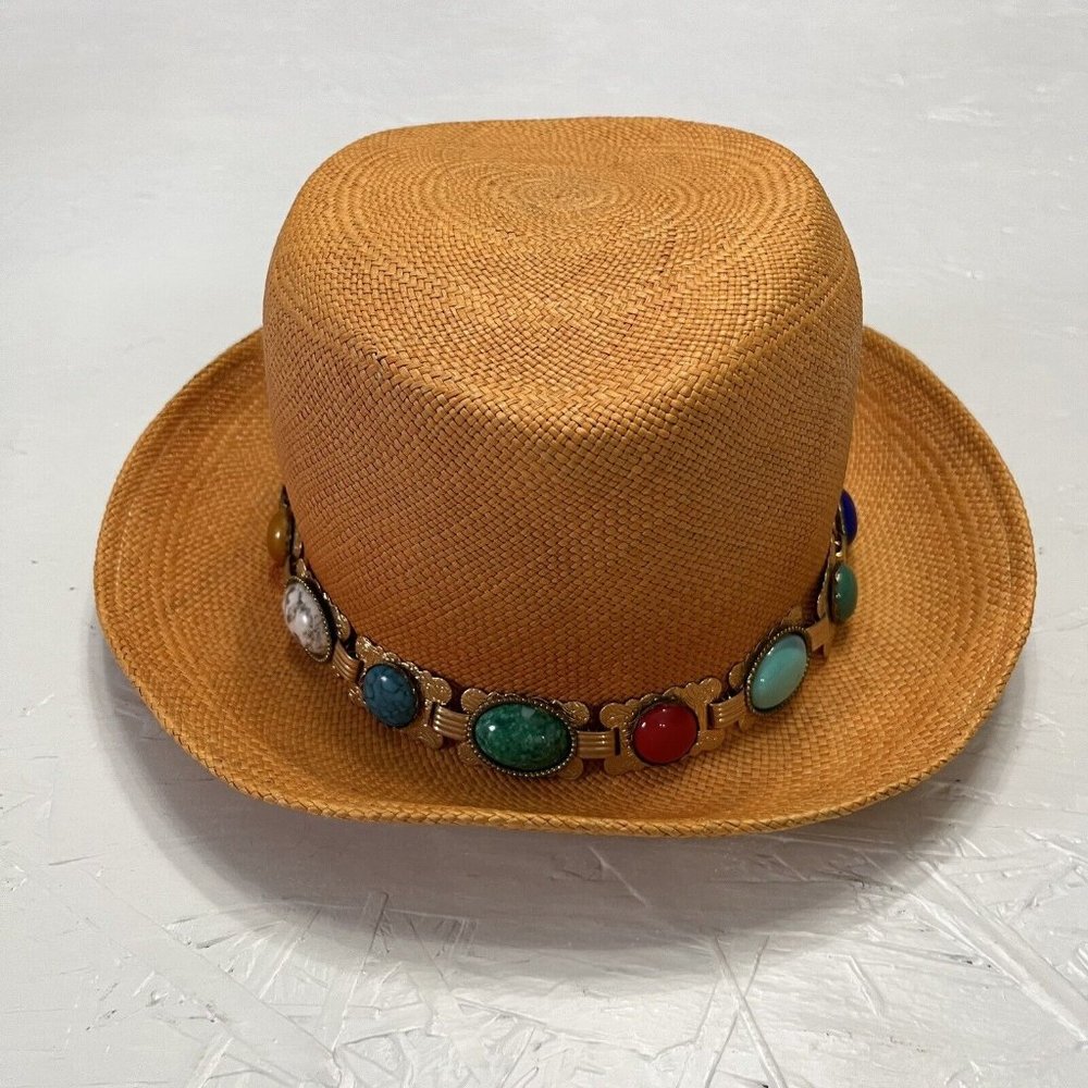 Vintage ADOLFO II Women's Hat Orange With Stone Band
